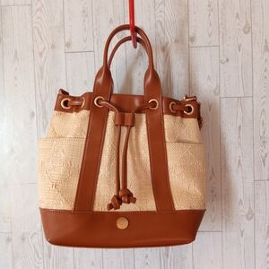 Woven Double Handle with Strap Bucket Bag NWOT